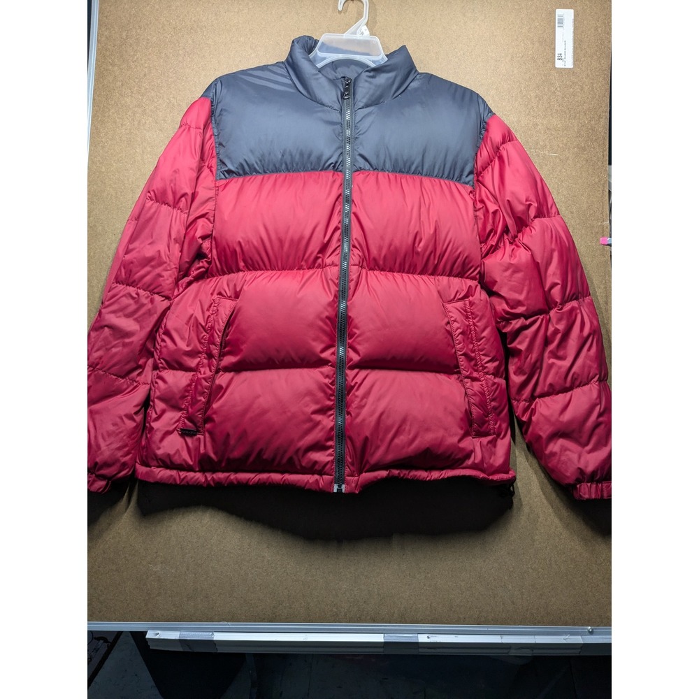 Cabelas Premier Northern Goose Down Puffer Jacket Red Navy Blue Womens Large